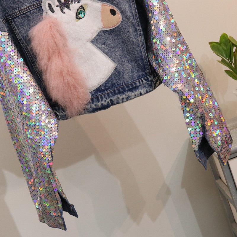 Giubbino denim unicorn