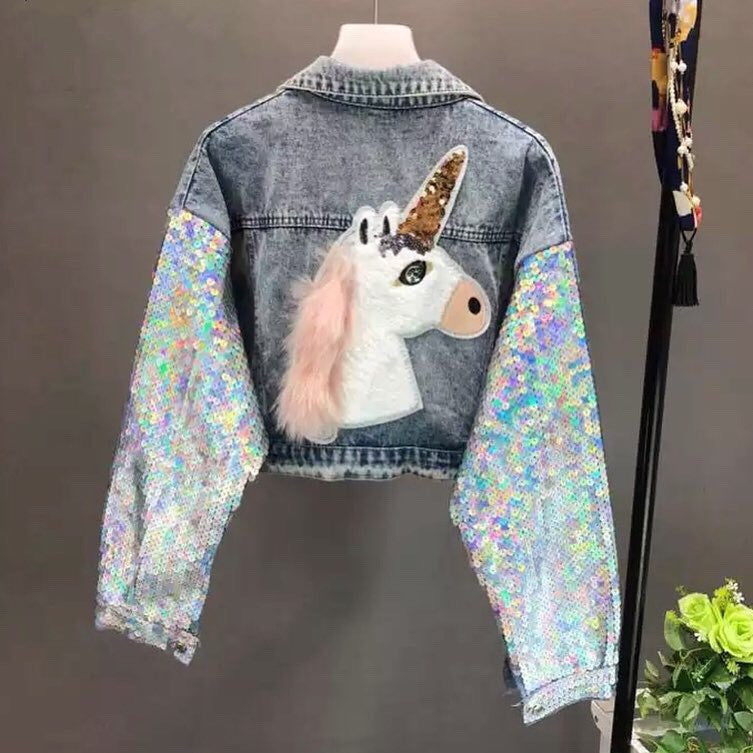 Giubbino denim unicorn