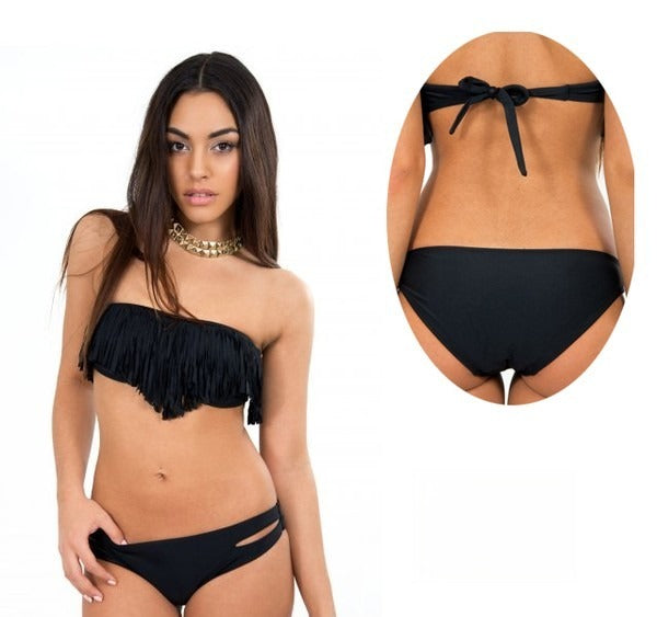 Bikini frange nero vista frontale | Dream Shop