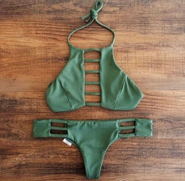 Bikini Green Army verde militare accollato lacci brasiliana — Dream Shop