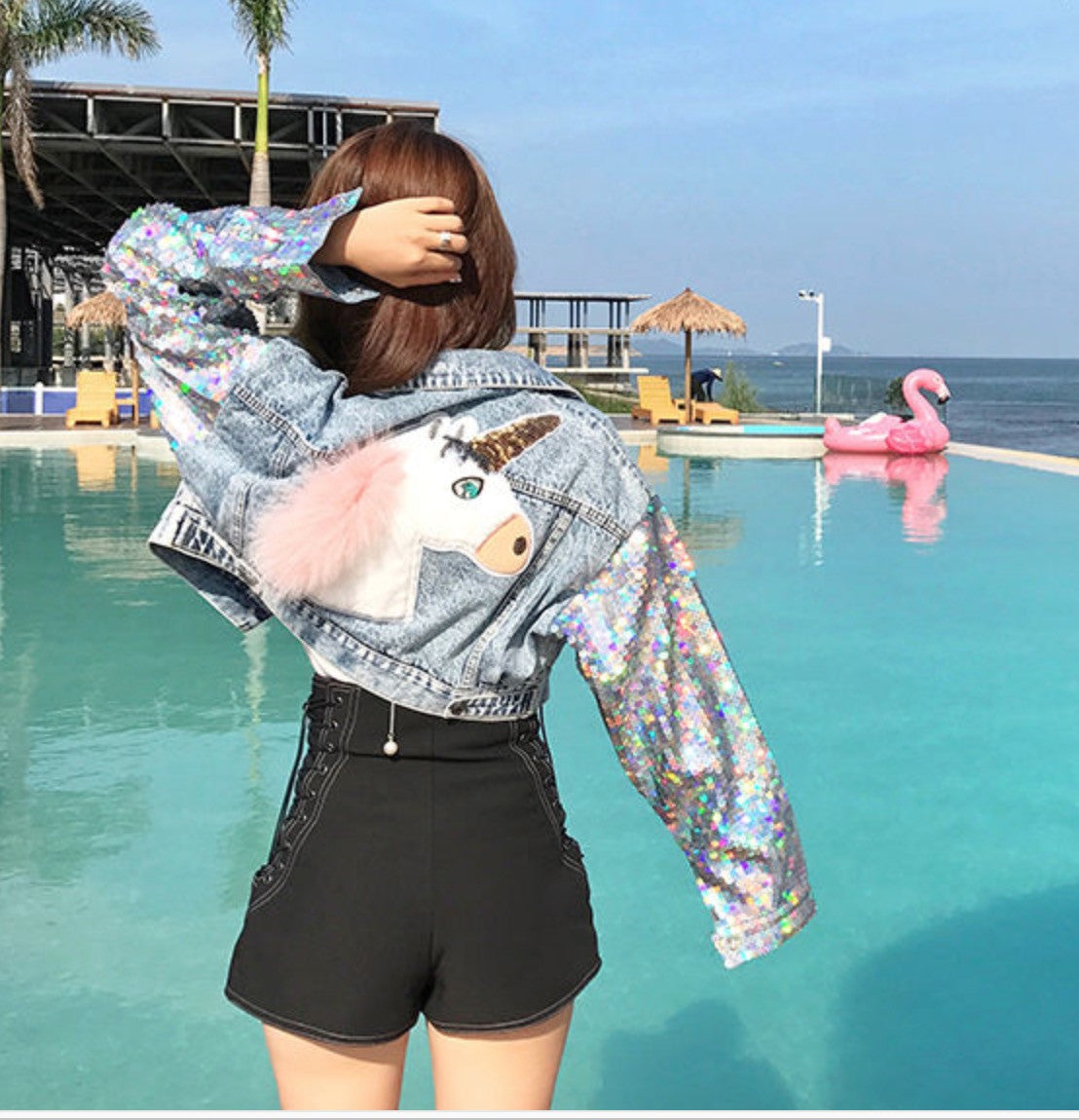 Giubbino denim unicorn