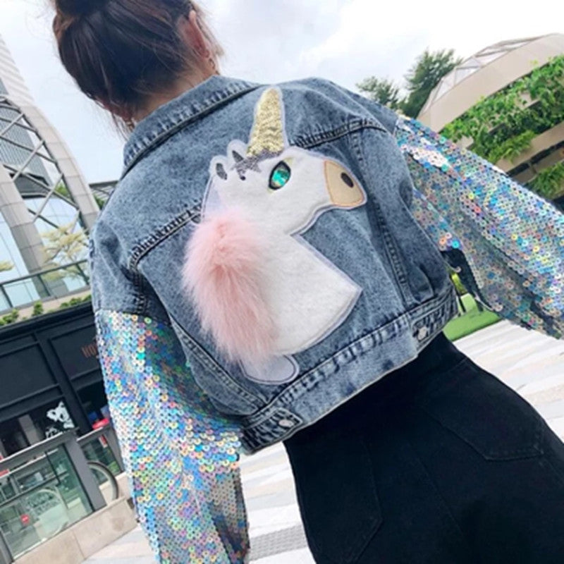 Giubbino denim unicorn
