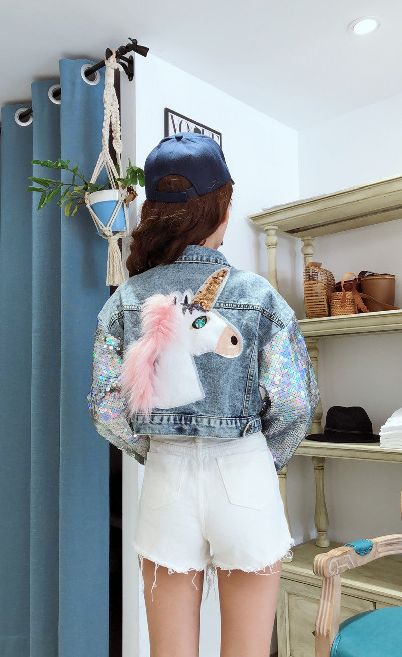 Giubbino denim unicorn