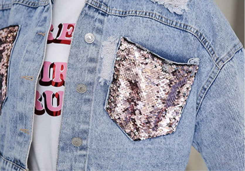 Giubbino jeans pinksequinn