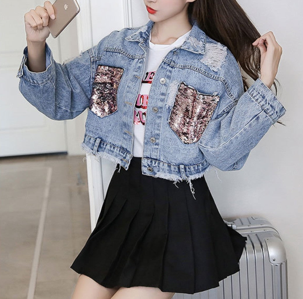 Giubbino jeans pinksequinn