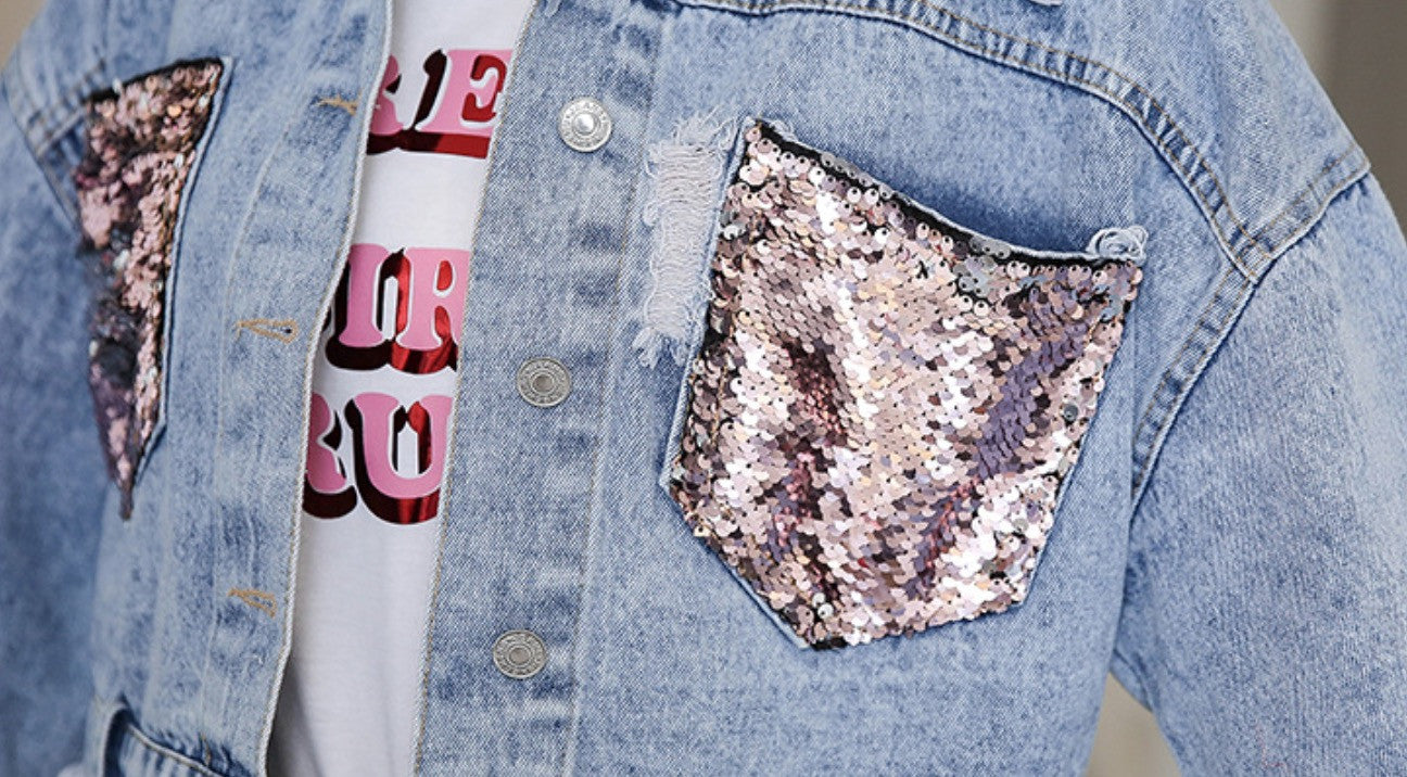 Giubbino jeans pinksequinn