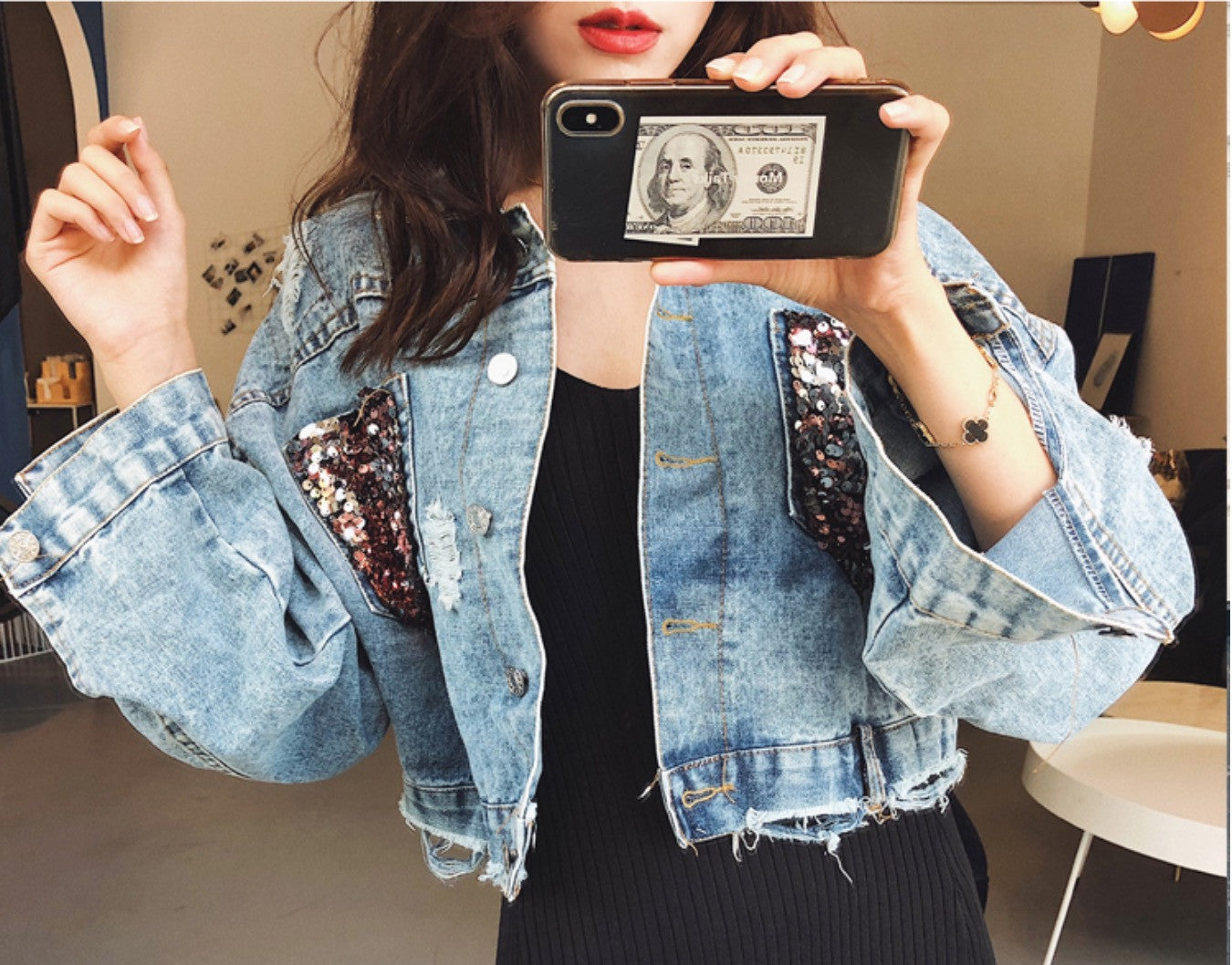 Giubbino jeans pinksequinn