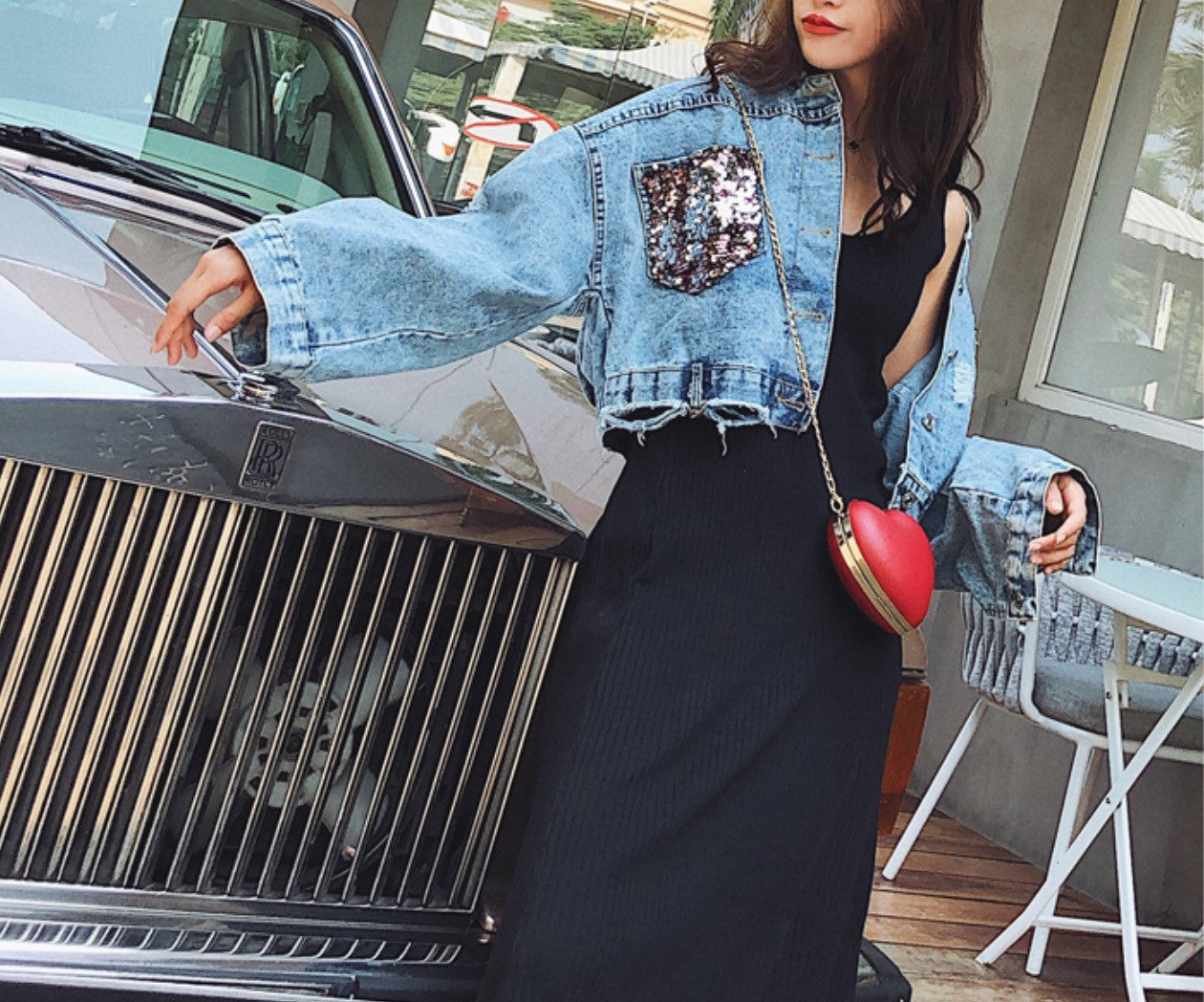 Giubbino jeans pinksequinn