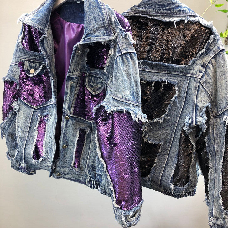 Giacca denim purple sequin