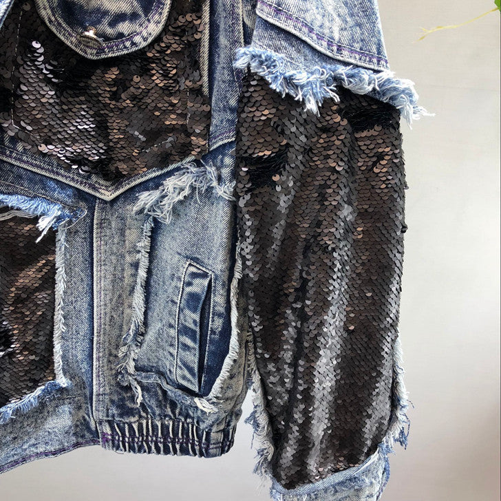 Giacca denim purple sequin