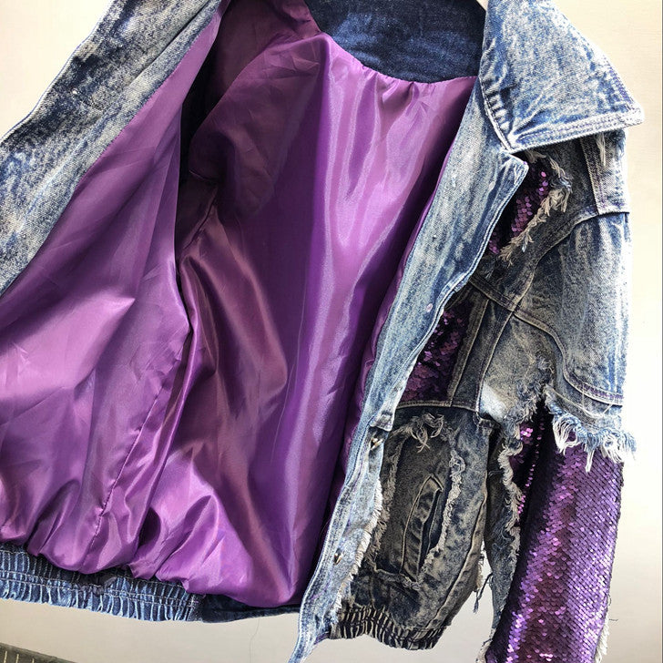 Giacca denim purple sequin