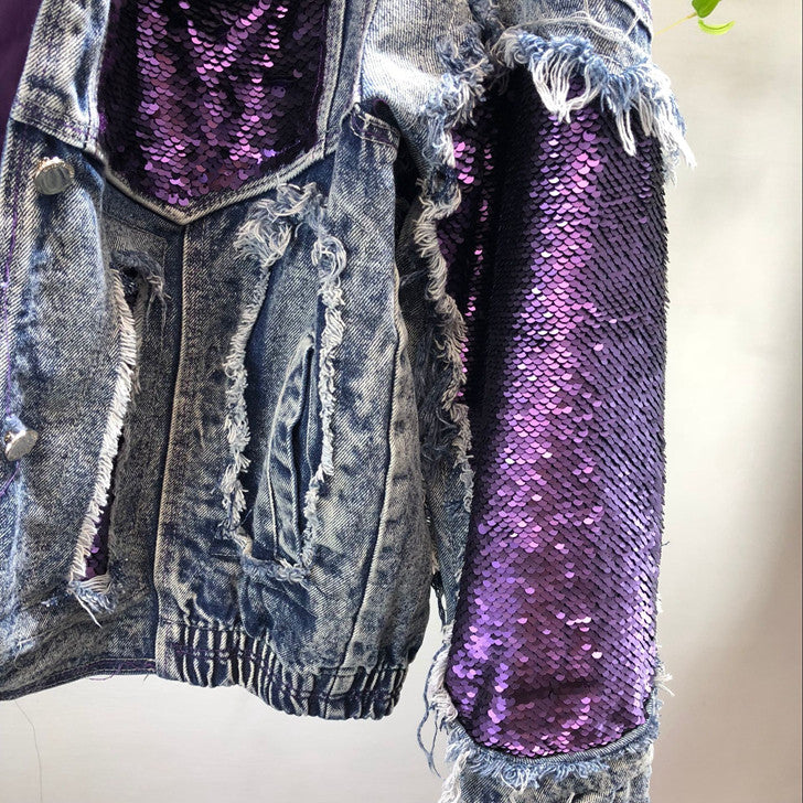 Giacca denim purple sequin