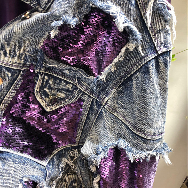 Giacca denim purple sequin