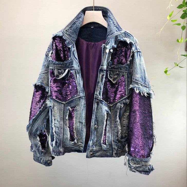 Giacca denim purple sequin