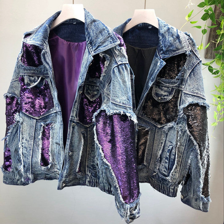 Giacca denim purple sequin