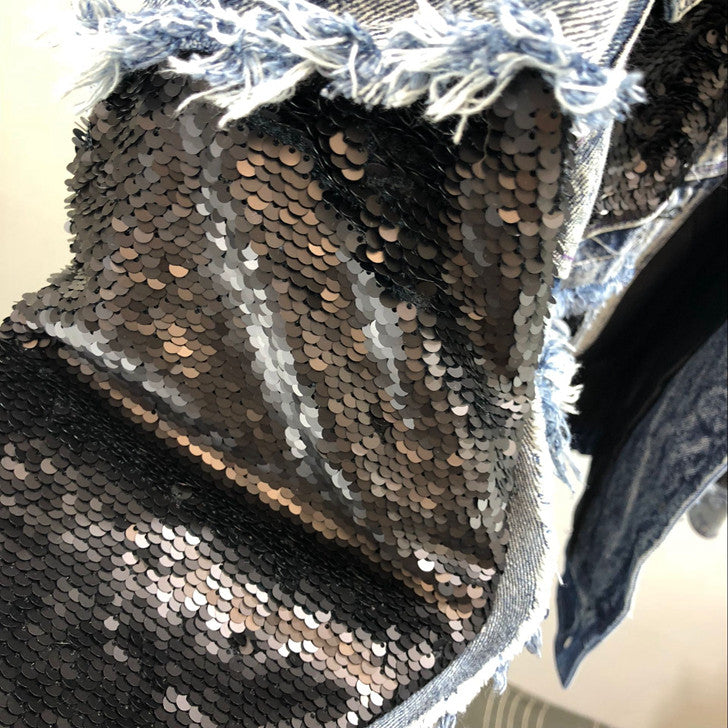 Giacca denim purple sequin