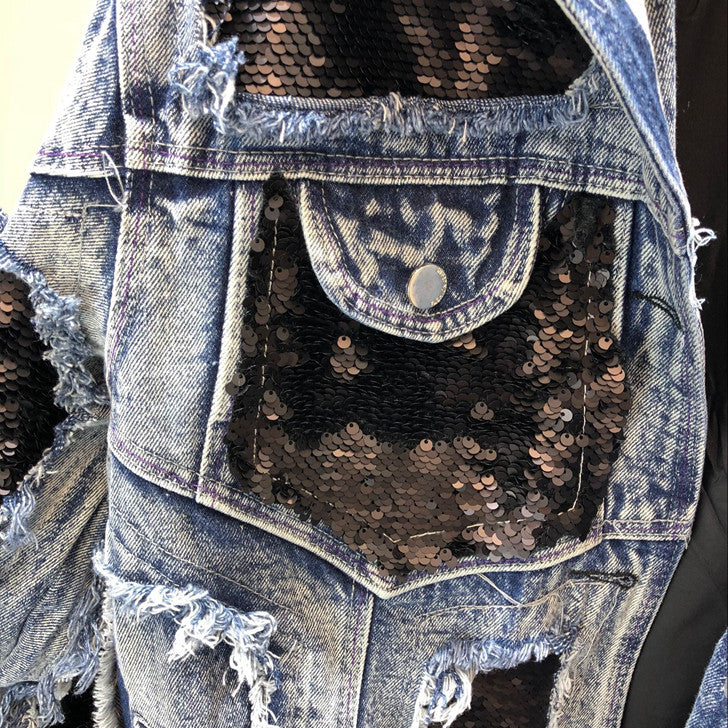 Giacca denim purple sequin
