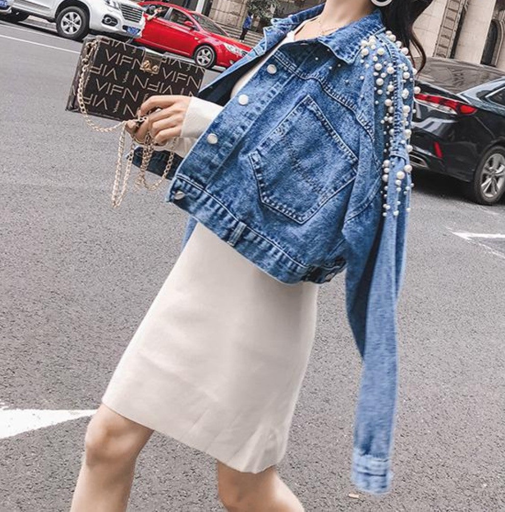 Giubbino reverse pearl denim