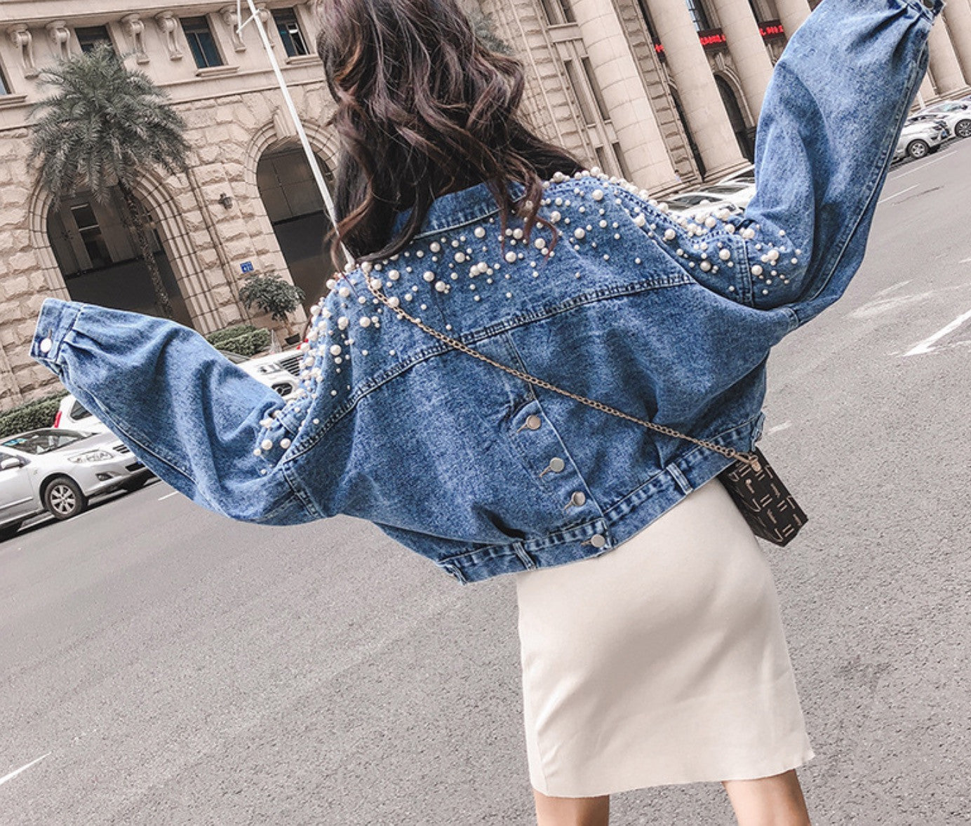 Giubbino reverse pearl denim