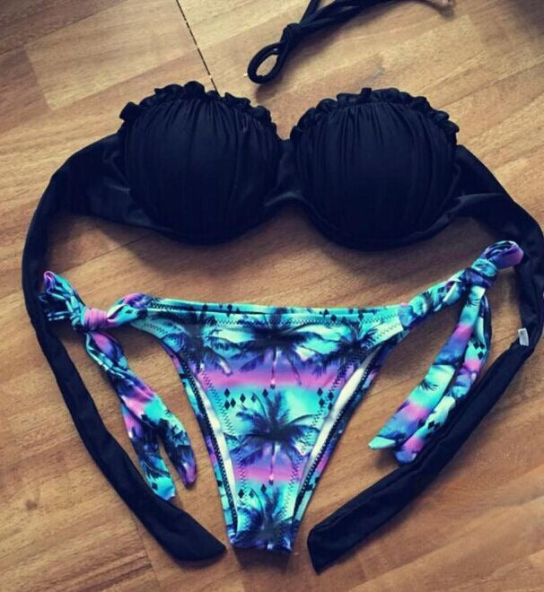 Bikini Palme top nero conchiglia nera brasiliana — Dream Shop