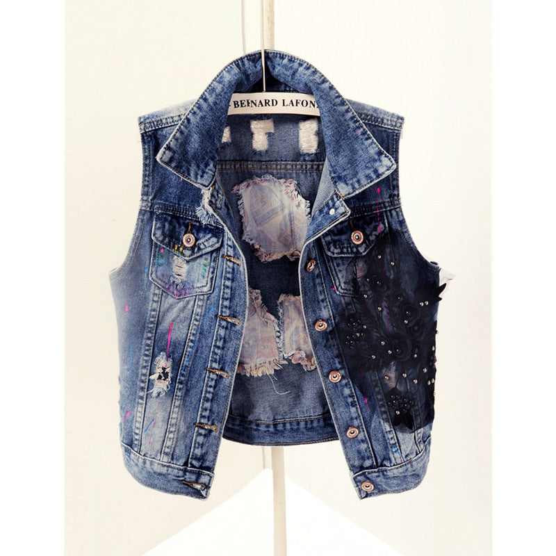 Gilet denim blackflowers