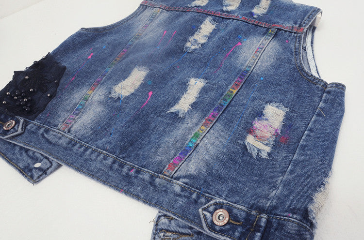 Gilet denim blackflowers