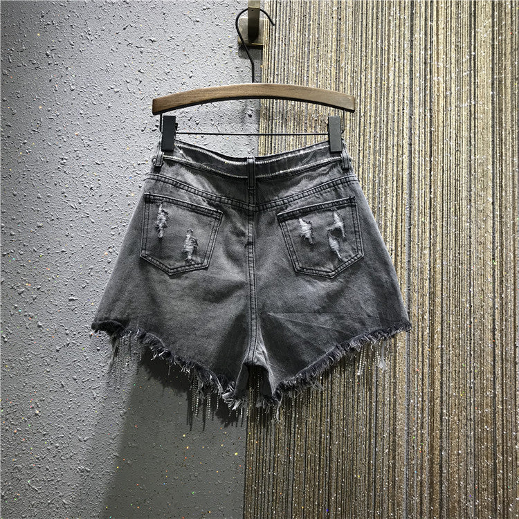 Shorts denim frange in strass