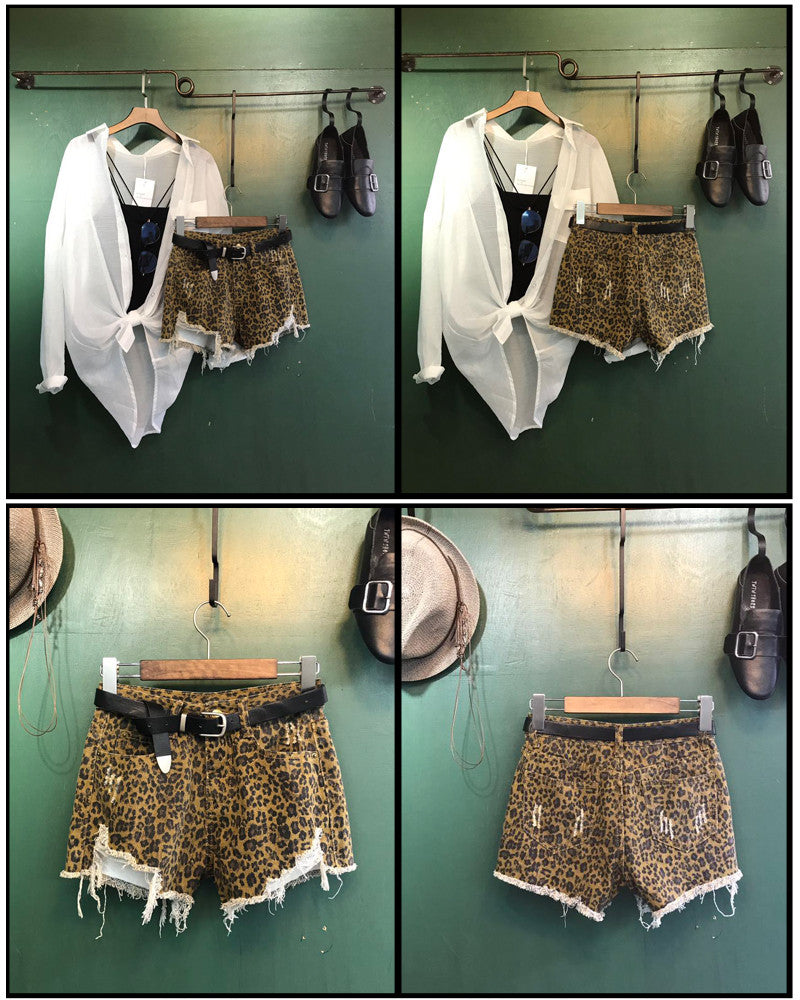 Shorts leopardato denim sfrangiato