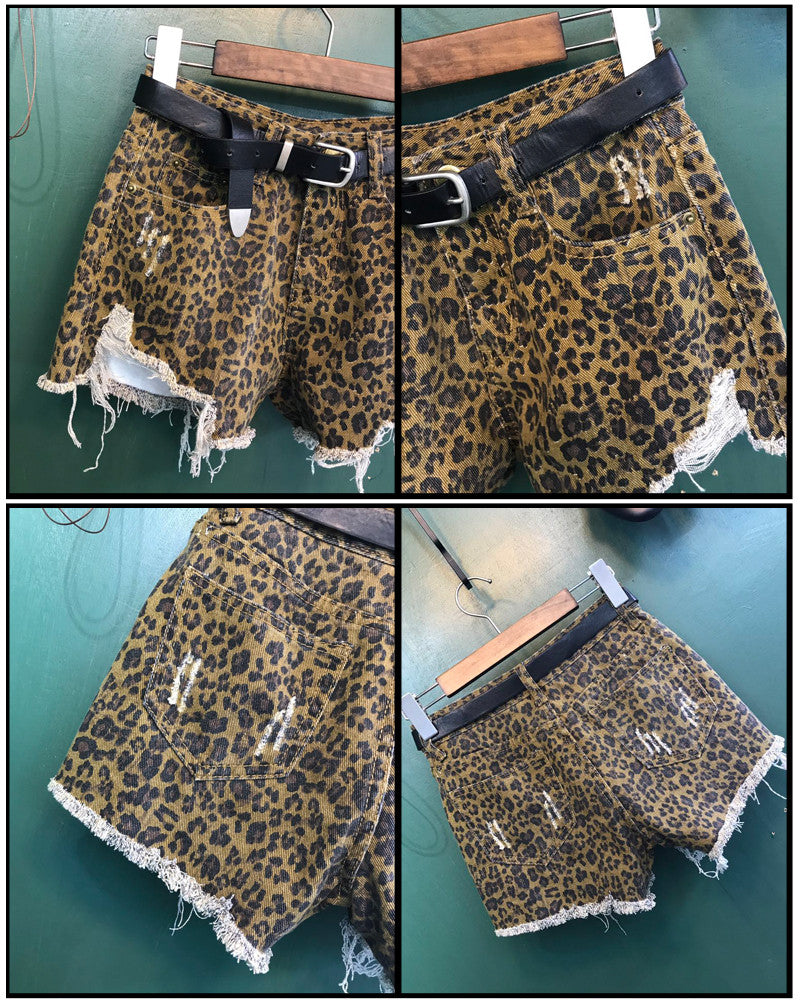 Shorts leopardato denim sfrangiato