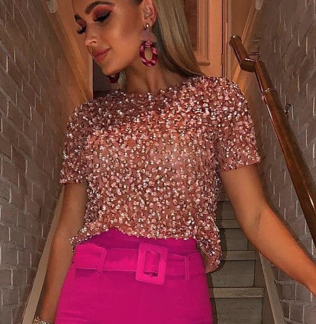 Tee in pailettes tonde