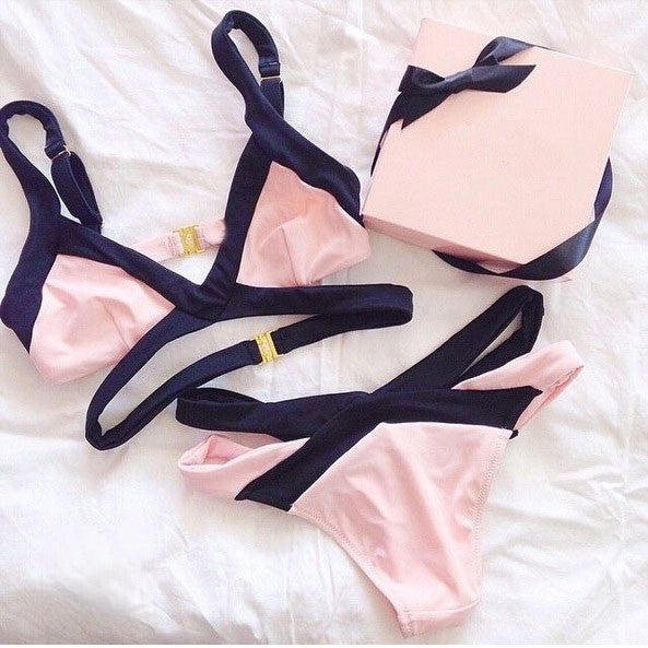 Bikini black and pink triangolo rosa profili contrasto brasiliana — Dream Shop