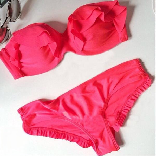 Bikini coral rouges fascia rouges corallo slip normale — Dream Shop