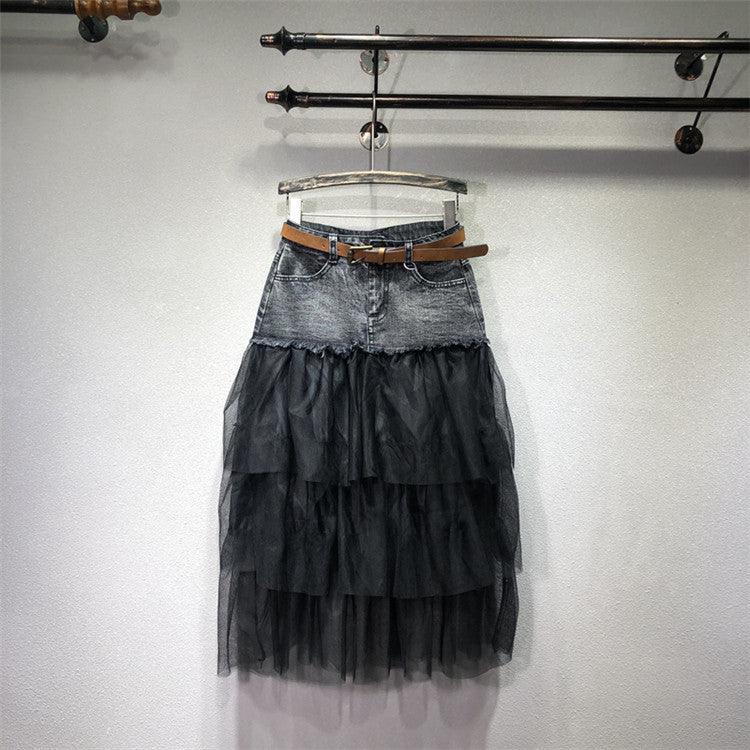 Longuette tulle-denim Lailai