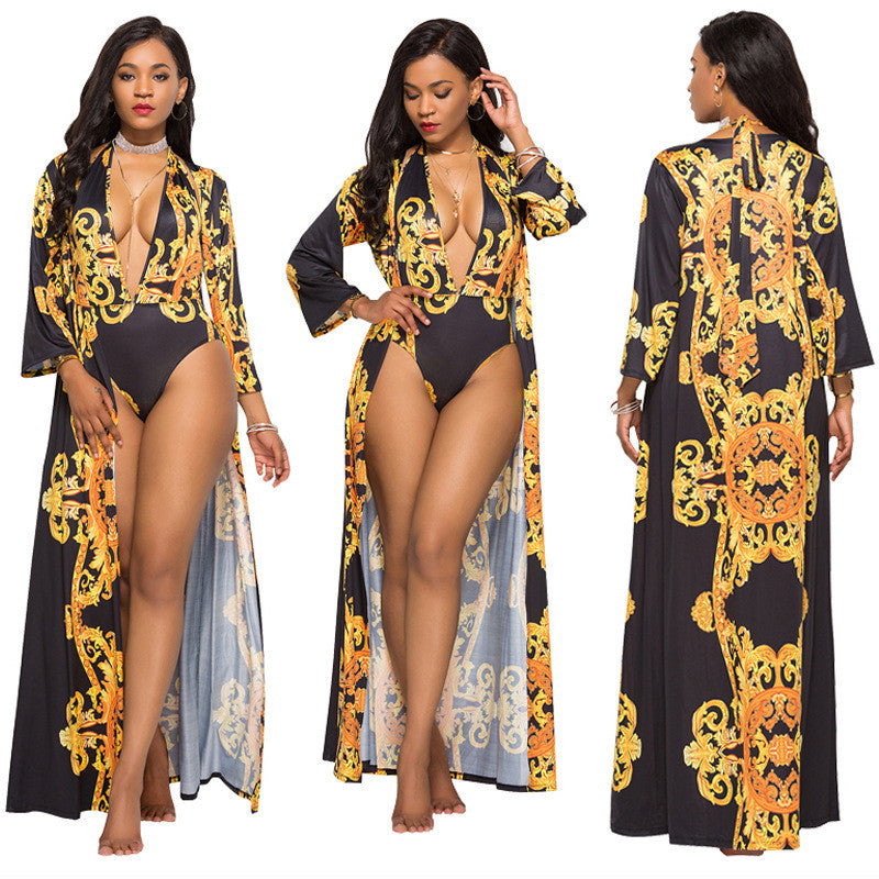 Completo monokini + kimono barocco