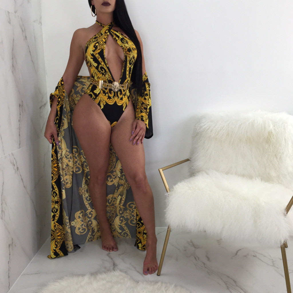 Completo monokini + kimono barocco