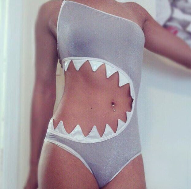 Shark Bite Costume one-shoulder shark mouth belly opening — Dream Shop