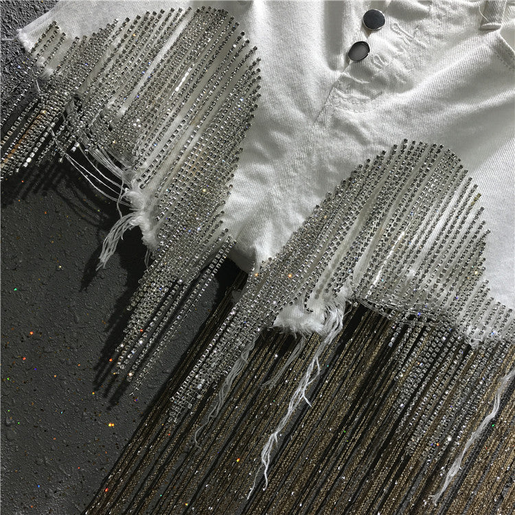 Shorts denim frange in strass