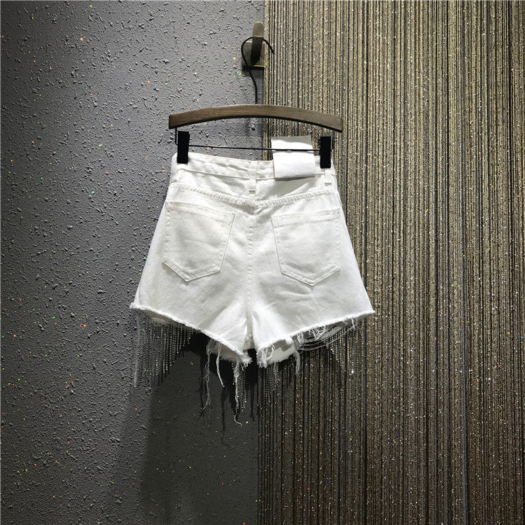 Shorts denim frange in strass
