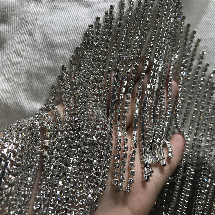 Shorts denim frange in strass