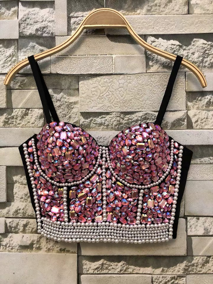 Crop top pink stone pearl