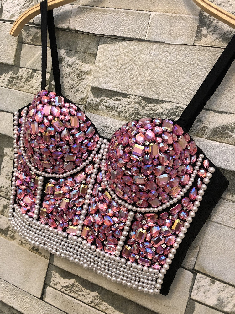 Crop top pink stone pearl