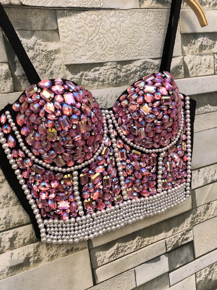 Crop top pink stone pearl