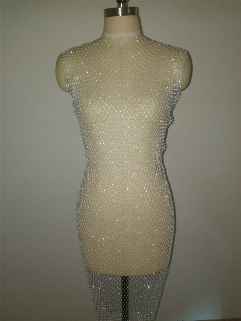 Abito manica lunga rete strass