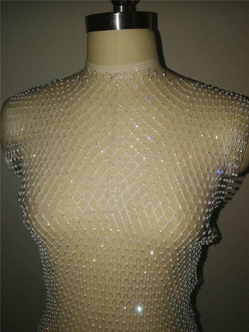 Abito manica lunga rete strass