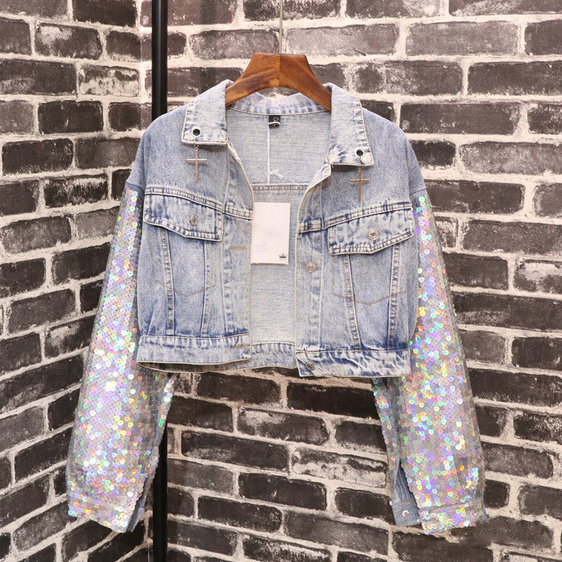 Giubbino denim sequinsleeve