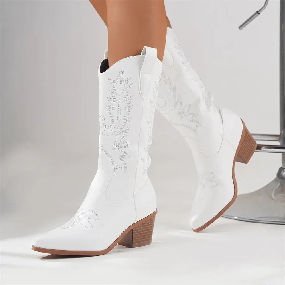 Stivale texano donna Yankee con ricami stile western tacco medio