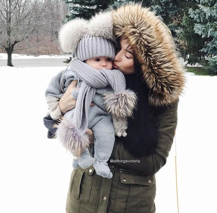 Completo sciarpa + cappello pon-pon bimbi bicolore