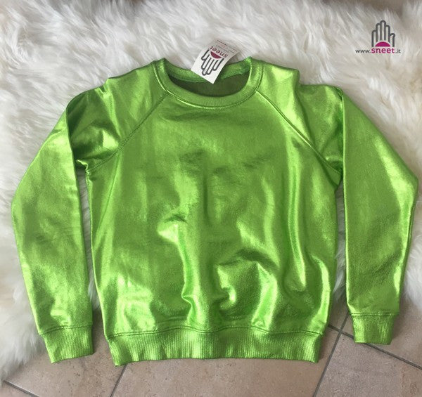 Felpa metallizzata verde effetto cromato vista frontale — Dream Shop