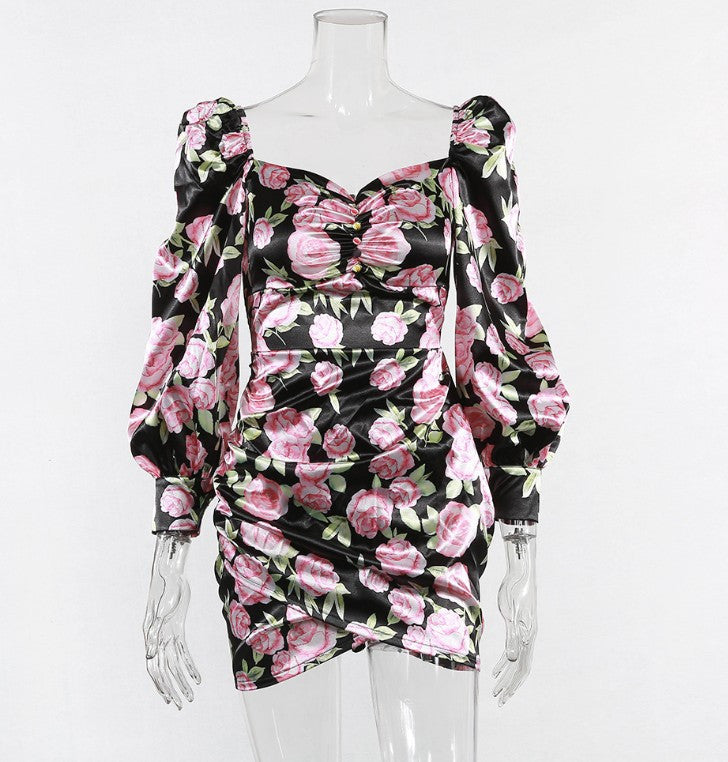 Abito floreale manica palloncino