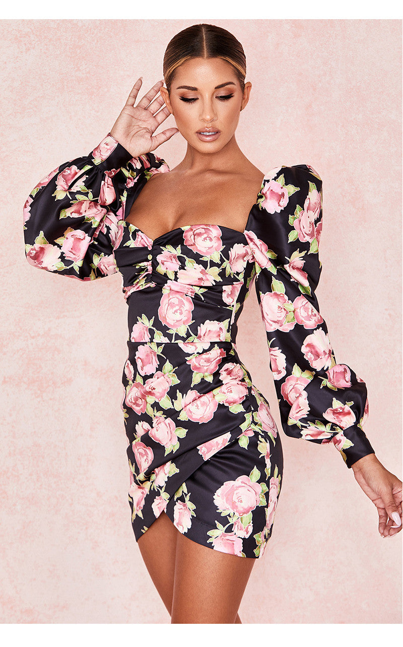 Abito floreale manica palloncino